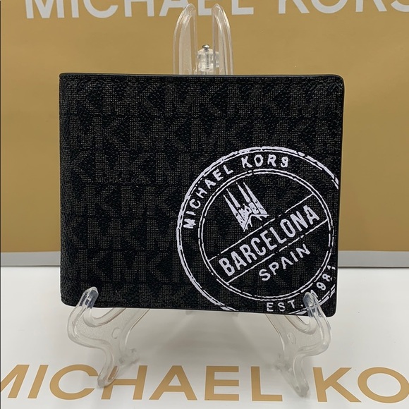 MICHAEL KORS COOPER BIFOLD BLACK/SCARLET - Picture 1 of 16